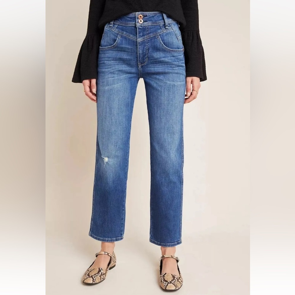 Anthropologie Pilcro Ultra High-Rise Seamed Straight Jeans Stretch Denim Size 26